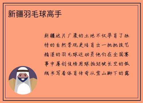 新疆羽毛球高手